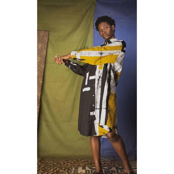 Osei-Duro Labu Black and Yellow Dress in Cut and Paste Size 3 or Xlarge/ 2xlarge - Picture 3 of 5